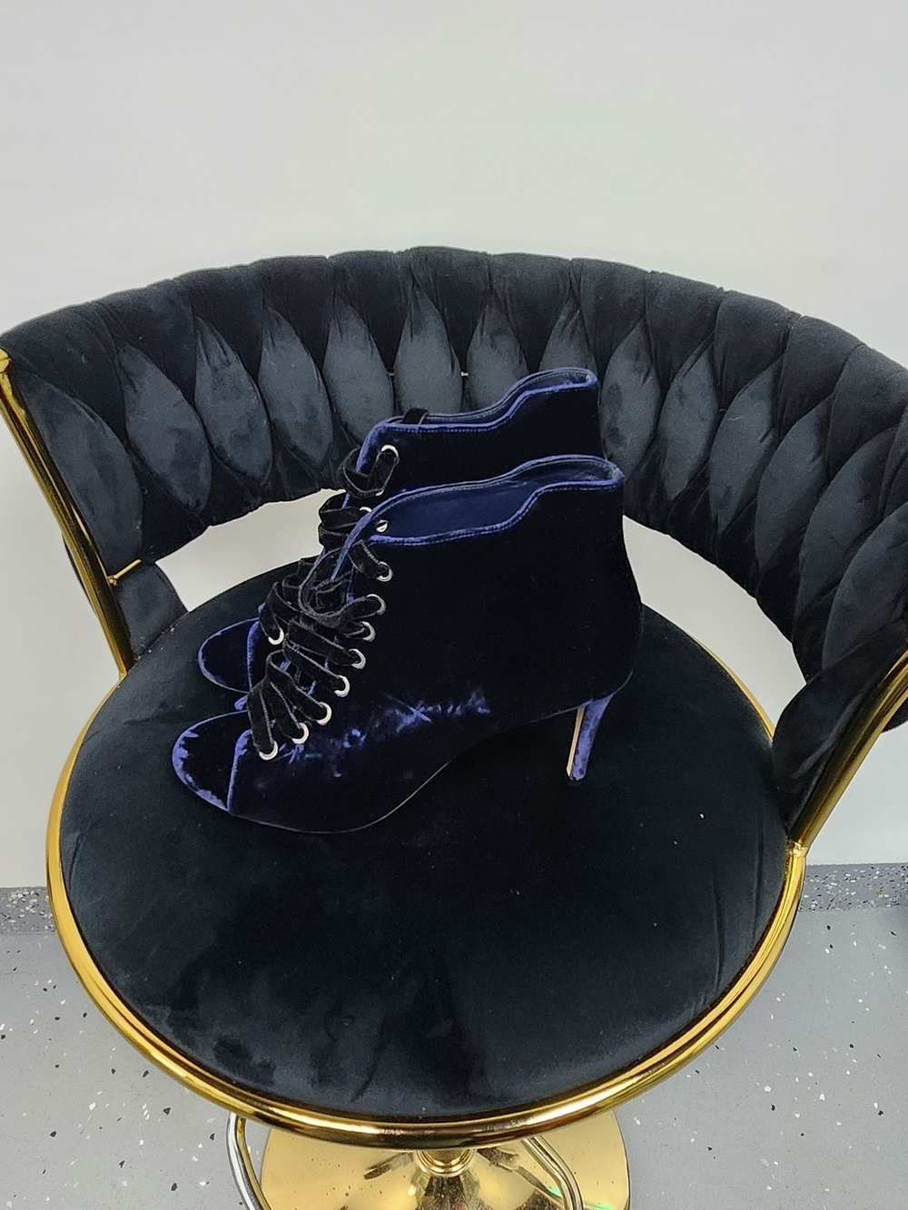 Jimmy Choo Mavy Velvet Lace Up Peep Toe Booties Navy Blue Ankle Boots - Picture 2 of 8